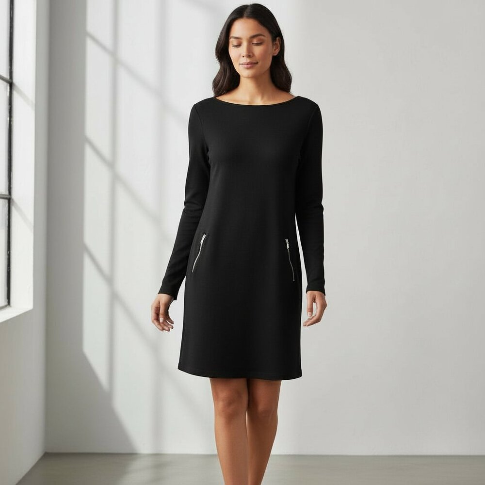 GAP Modern Boat Neck Ponte Textured Knit Dress - Black Size XS